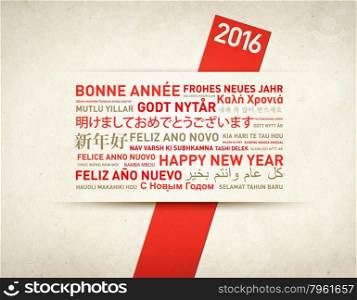 Happy new year card from the world in different languages. Happy new year card from the world