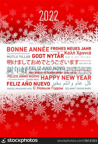 Happy new year card in different world languages. Happy new year card from all the world