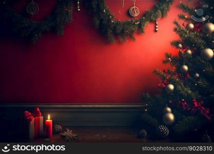 Happy New Year Christmas Red Background. Generative AI. High quality illustration. Happy New Year Christmas Red Background. Generative AI