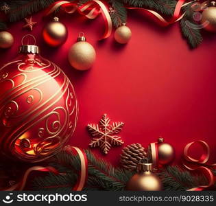 Happy New Year Christmas Red Background. Generative AI. High quality illustration. Happy New Year Christmas Red Background. Generative AI