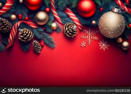 Happy New Year Christmas Red Background. Generative AI. High quality illustration. Happy New Year Christmas Red Background. Generative AI