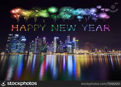 Happy new year firework Sparkle with central business district building of Singapore city at night