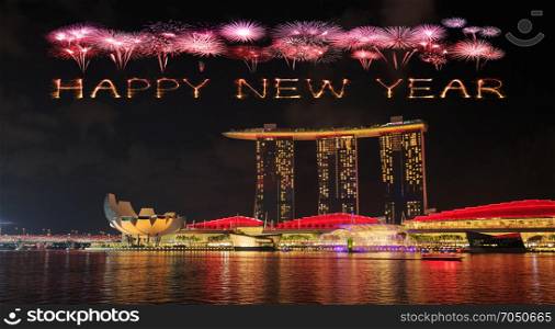 Happy new year firework Sparkle with marina bay at night, urban landscape of Singapore