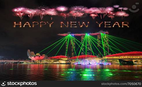 Happy new year firework Sparkle with Singapore city at night with laser show in marina bay water front