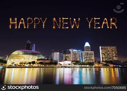 Happy new year firework Sparkle with Singapore cityscape at night