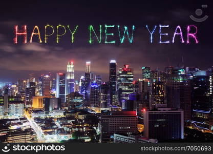 Happy new year firework Sparkle with Singapore cityscape at night