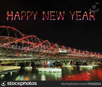 Happy new year firework Sparkle with The Helix Bridge in Singapore