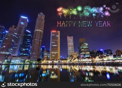 Happy new year firework Sparkle with urban cityscape view of Singapore city