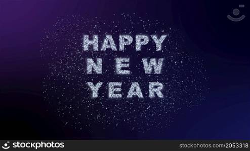 Happy New Year Fireworks on dark gradient colorful background with decoration with neon number on Purple and blue background. illustration winter festival season for card and template. modern event