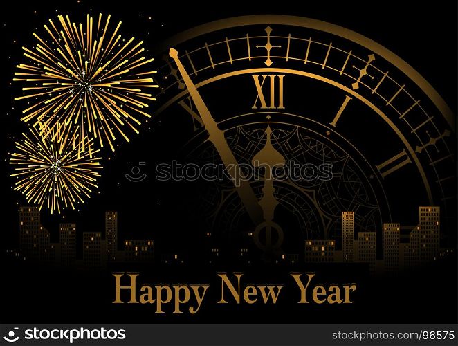 Happy New Year Greeting with Clock