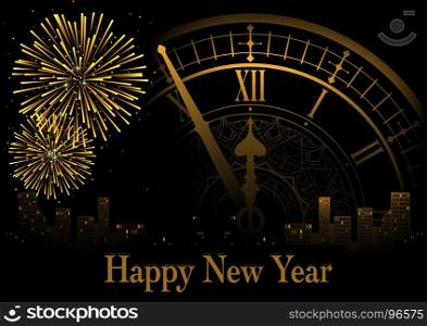 Happy New Year Greeting with Clock