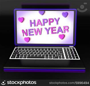 Happy New Year Laptop Message Showing Online Greeting