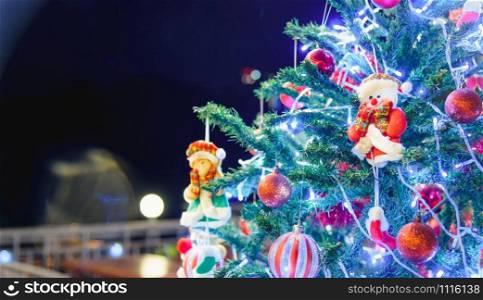 Happy new year or christmas day decorative fir tree with copy space for your text