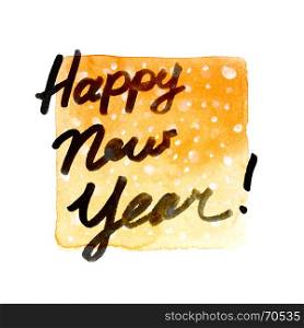 Happy New Year - wish over orange watercolor background