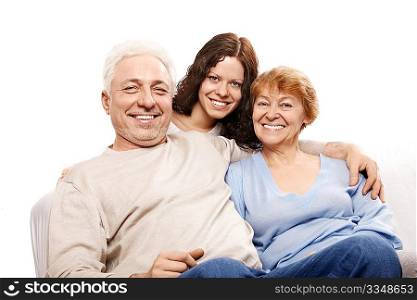 Happy parents with the daughter on a white background