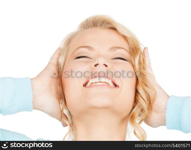 happy people concept - bright picture of excited face of woman