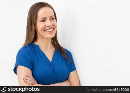 happy people concept - portrait of smiling middle aged woman in casual clothes. happy smiling middle aged woman