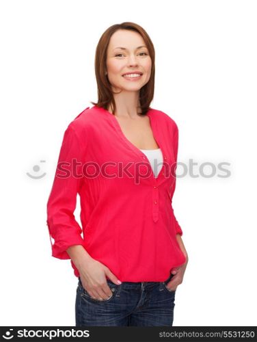 happy people concept - smiling woman in casual clothes