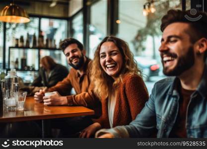 Happy people in a cafe created with generative AI technology
