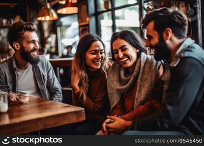 Happy people in a cafe created with generative AI technology