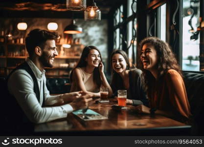 Happy people in a cafe created with generative AI technology