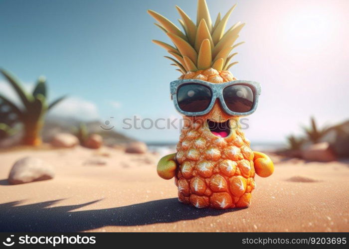 Happy pineapple character. Creative design. Generate AI. Happy pineapple character. Generate AI