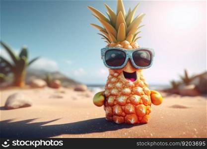 Happy pineapple character. Creative design. Generate AI. Happy pineapple character. Generate AI