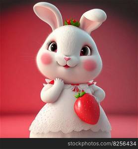 Happy Rabbit with a Strawberry Smile AI generated