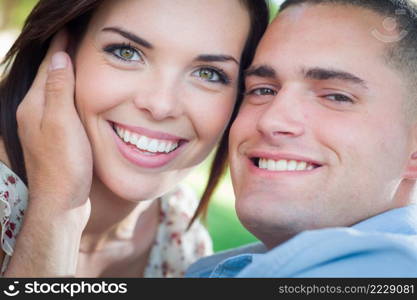 Happy Romantic Caucasian Couple Portrait in the Park.