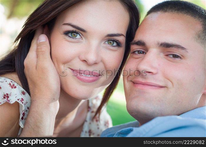 Happy Romantic Caucasian Couple Portrait in the Park.