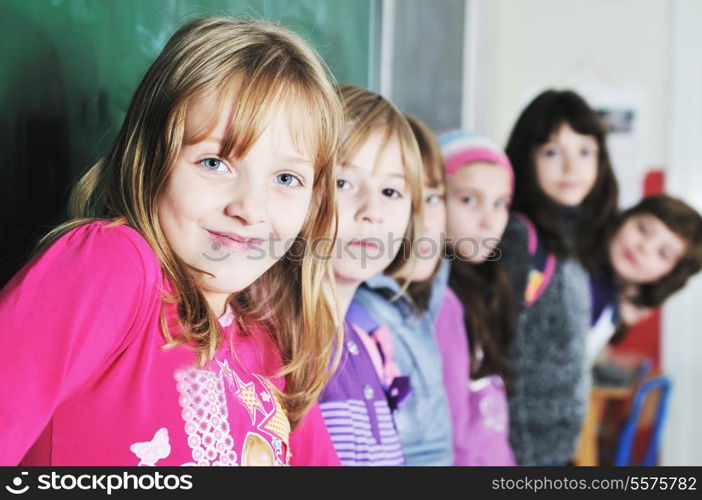 happy school girls running outdoor at sunny autumn day