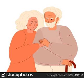 Happy senior couple concept vector. Feeling happy of grandfather and grandmother. Calm, happy retirement age illustration.. Happy senior couple concept vector. Feeling happy of grandfather and grandmother.