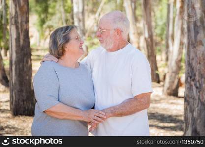 Happy Senior Couple Portrait Outdoors At Park.