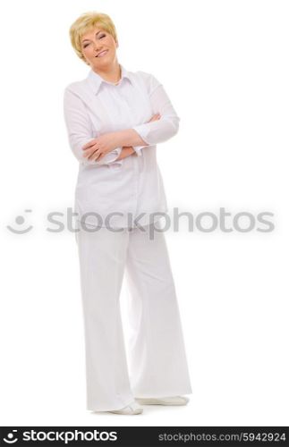 Happy senior woman isolated on white
