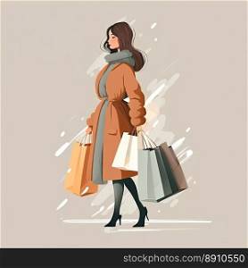 Happy shopping  Happy womanwoman carrying shopping bags. Shopaholic concept. Generative AI