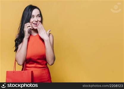 happy shopping woman having phone call