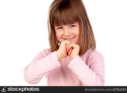 Happy small girl smiling isolated on a white background