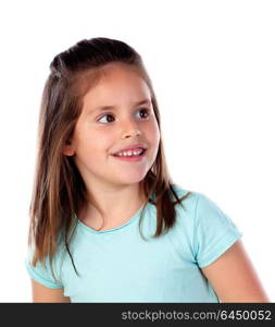 Happy small girl with straight hair isolated on a white background