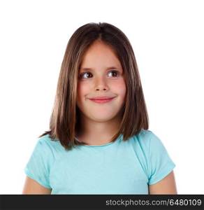 Happy small girl with straight hair isolated on a white background