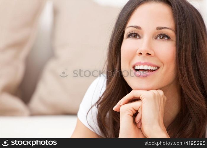 Happy Smiling Beautiful Brunette Woman