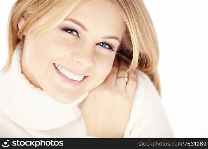 Happy smiling blonde, isolated on a white background