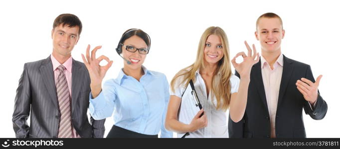 Happy smiling business team. Isolated on white background