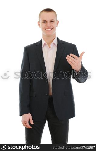 happy smiling businessman in a business suit. Isolated on white background