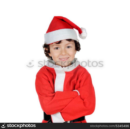 Happy smiling child wearing Christmas clothes isolated on a white background