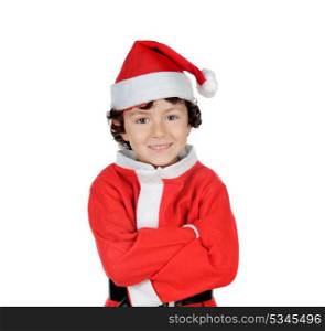 Happy smiling child wearing Christmas clothes isolated on a white background