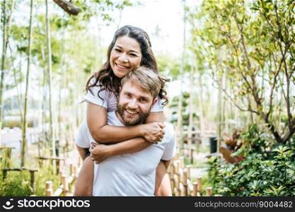 Happy Smiling Couple diversity in love moment together