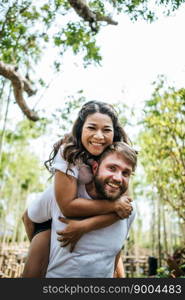 Happy Smiling Couple diversity in love moment together