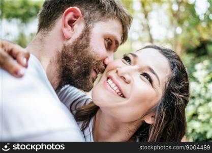 Happy Smiling Couple diversity in love moment together