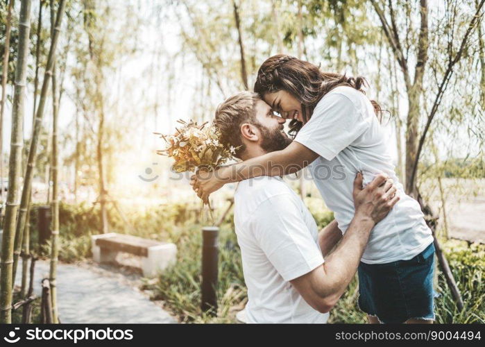 Happy Smiling Couple diversity in love moment together