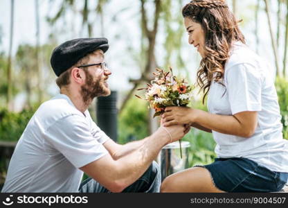 Happy Smiling Couple diversity in love moment together